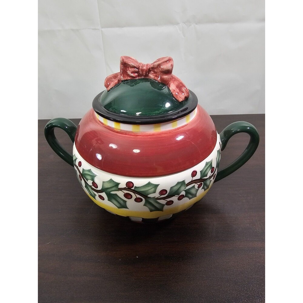Debbie Mumm Brownlow Christmas Holly Berry Lidded Bowl Dish Holiday Decor